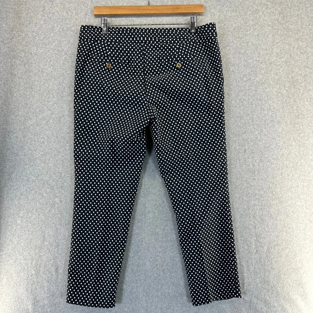 Tory Burch Jacquard Polka Dot‎ Cropped Pants Navy Blue White Slim Leg Womens 10